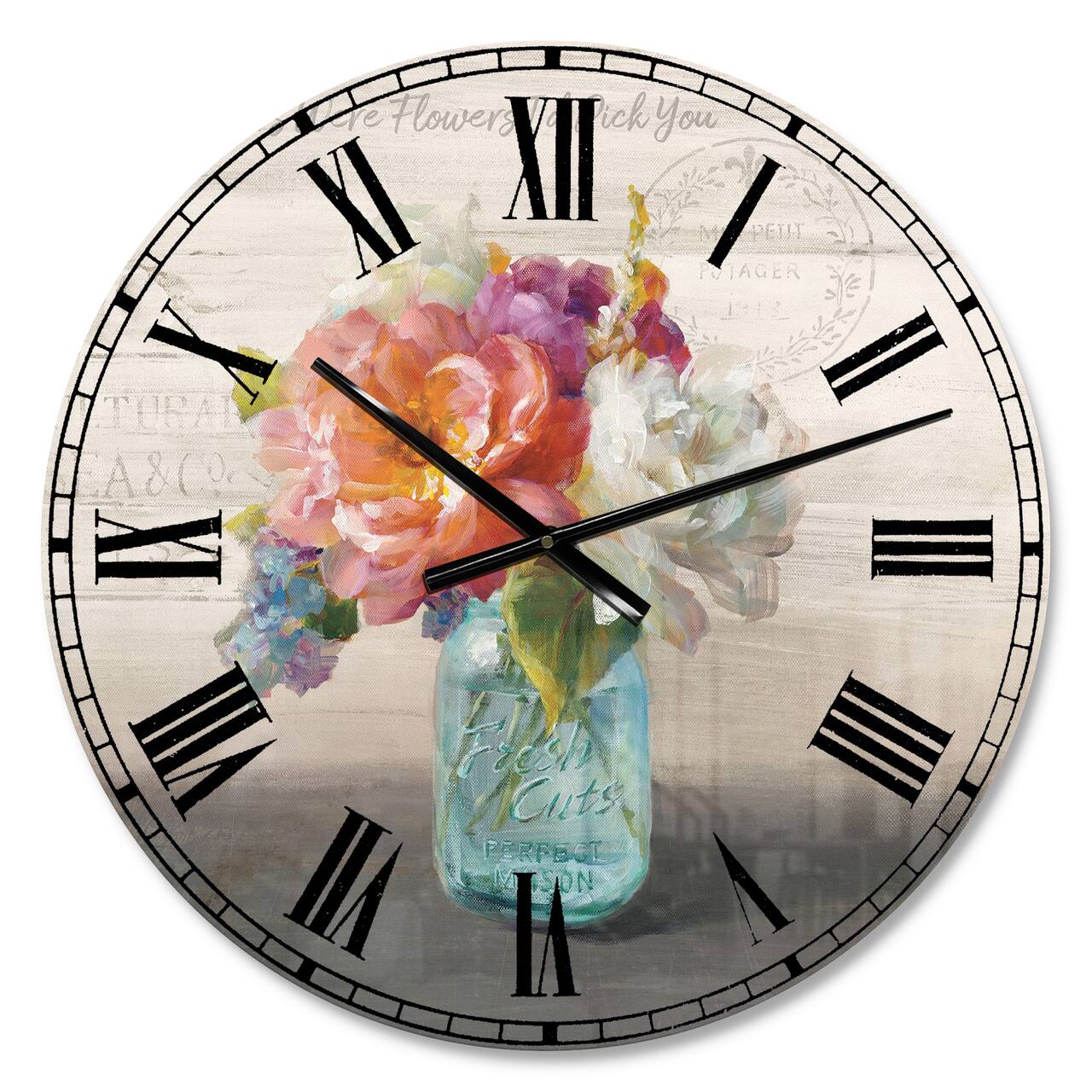 Designart 'French Cottage Bouquet I Mothers Farmhouse Wall Clock